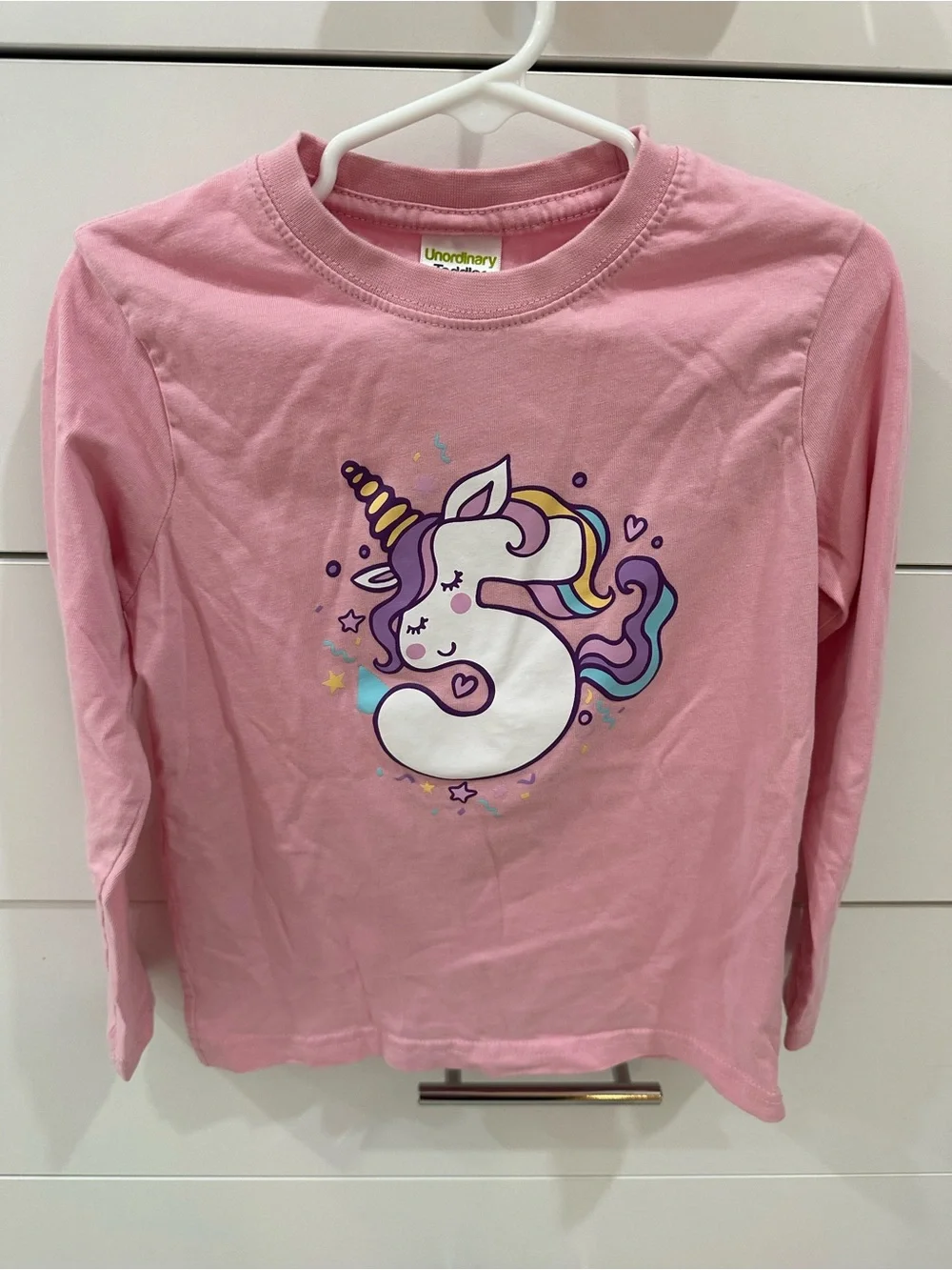 Unordinary Pink Unicorn Graphic Long-Sleeve Tee for Kids Size 5